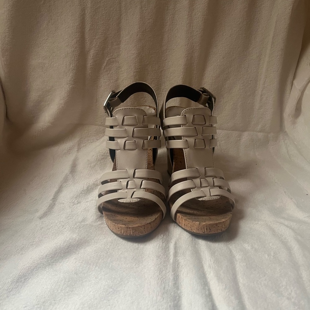 BCBGeneration Cream Wedge Sandals with Strappy Design